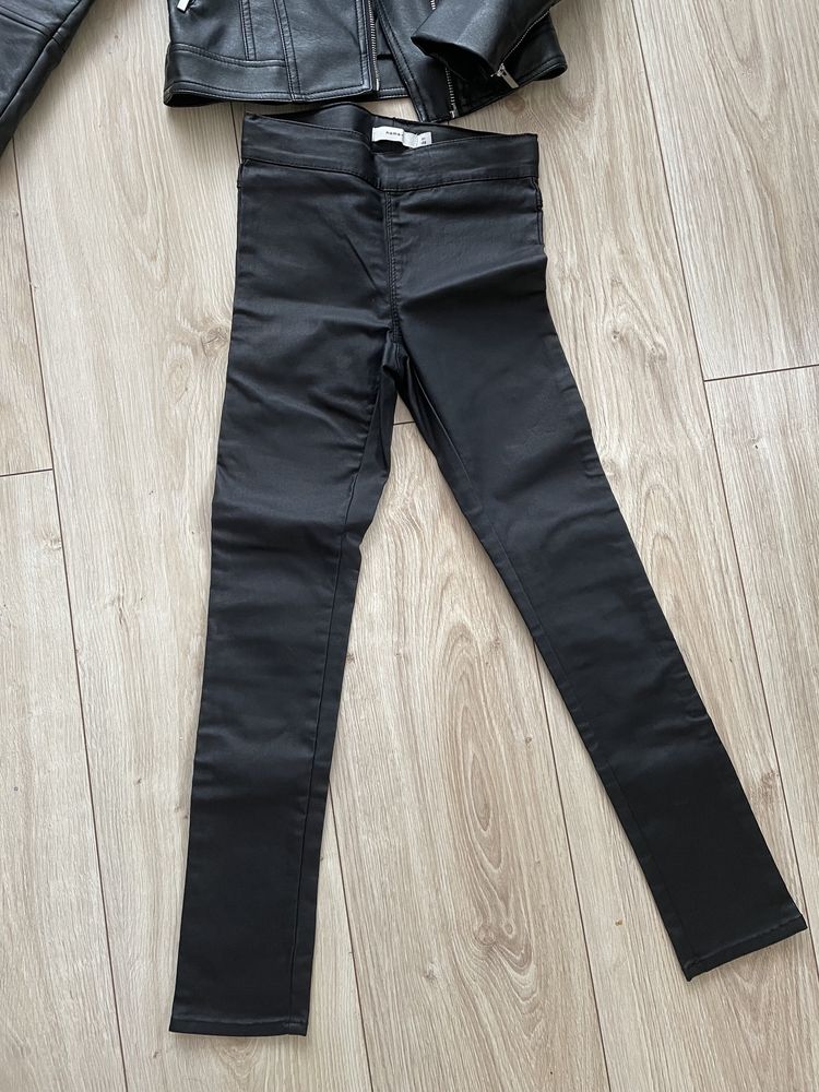 Spodnie woskowane 128 skórzane skóra czarne skinny fit