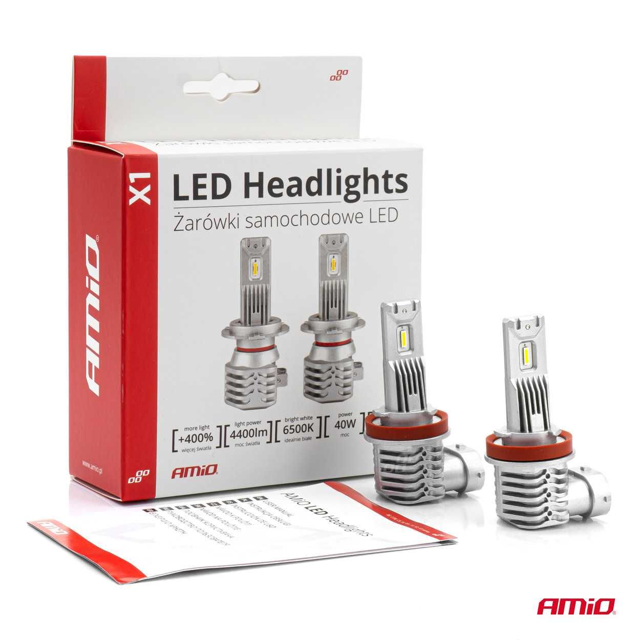 Żarówki LED H8/H9/H11 LED 12V 6500K Amio halogeny Audi Opel VV BMW KIA