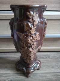 Brązowy wazon w róże, 29 cm, PRL