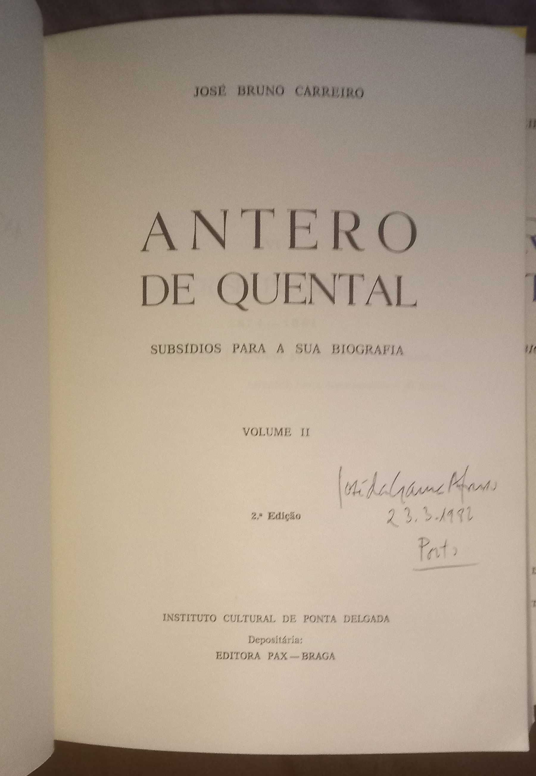 Antero de Quental Subsídios para a sua Biografia de José B. Carreiro.