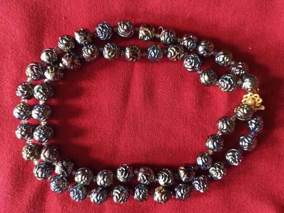 Vintage Prześliczny naszyjnik z paciorków z opalizującego szkła