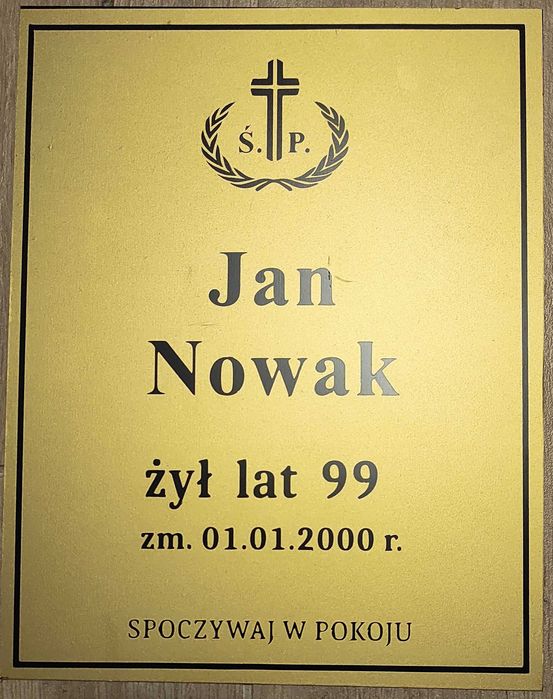 tabliczka nagrobna na nagrobek pomnik grób krzyż metalowa 22x28cm