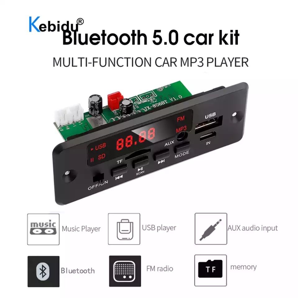 усилитель Bluetooth 5,0 MP3-плеер декодер. 2*25W.  Запись, TF USB AUX