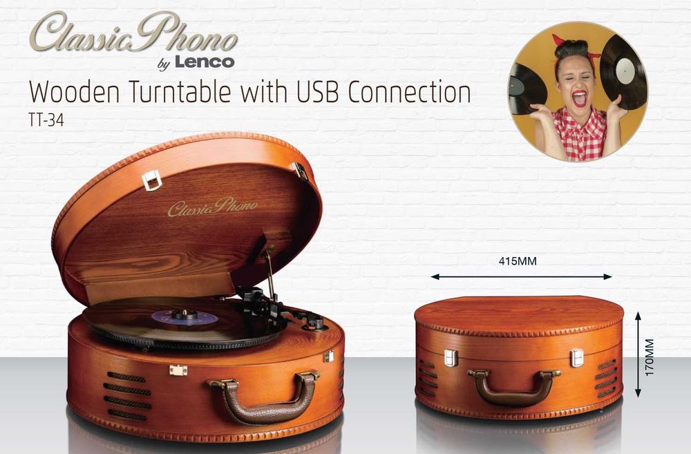 Gramofon Retro Lenco TT-34 Drewniany Wbudowane Głośniki Nowy Gwarancja