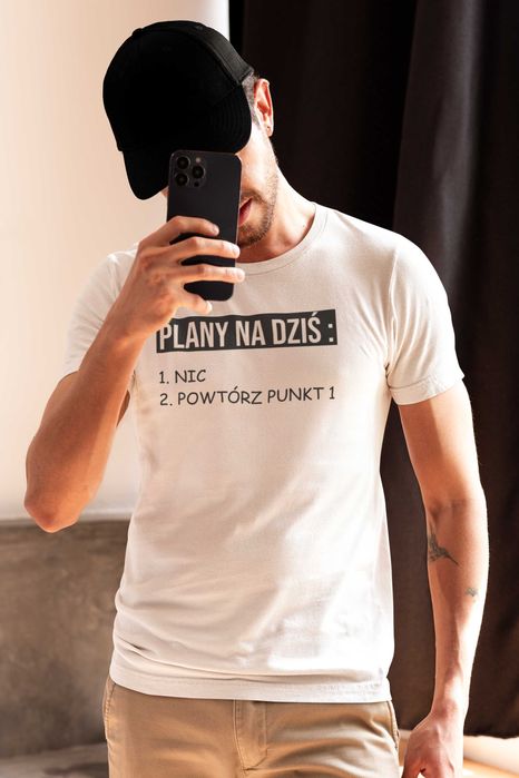 Koszulka z nadrukiem „plany na dziś: 1. Nic 2. Powtórz punkt 1 + ebook