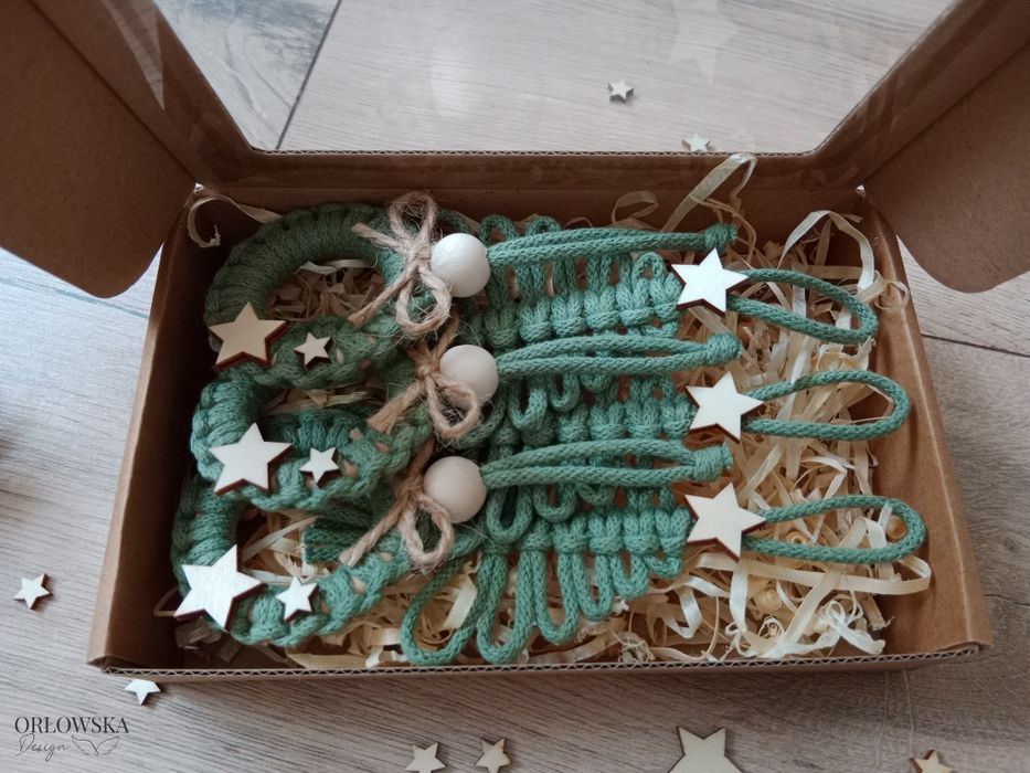 Makrama ozdoby świąteczne na choinkę zestaw box 6szt prezent boho