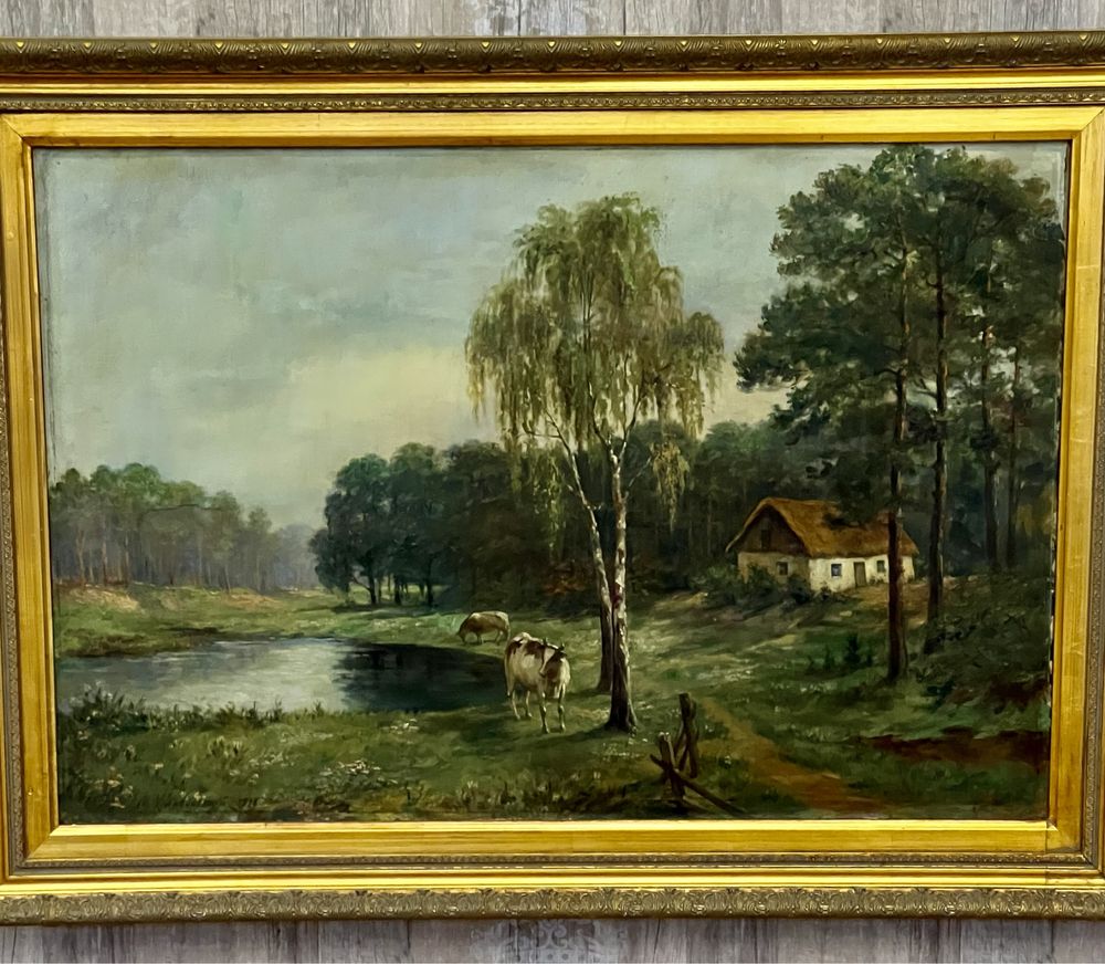 Картина старовинна "Пейзаж з коровами" 1916