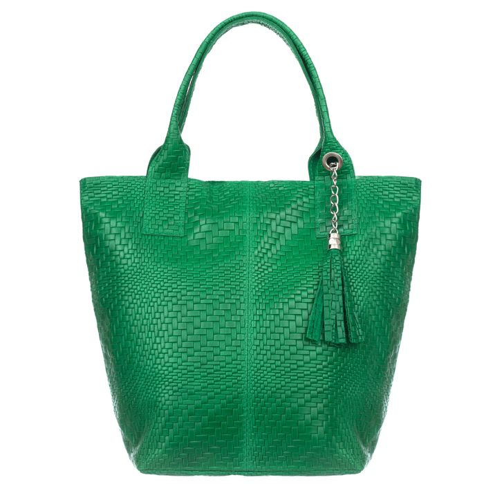 VERA PELLE torebka damska skórzana shopper przeplatana V521 zielona