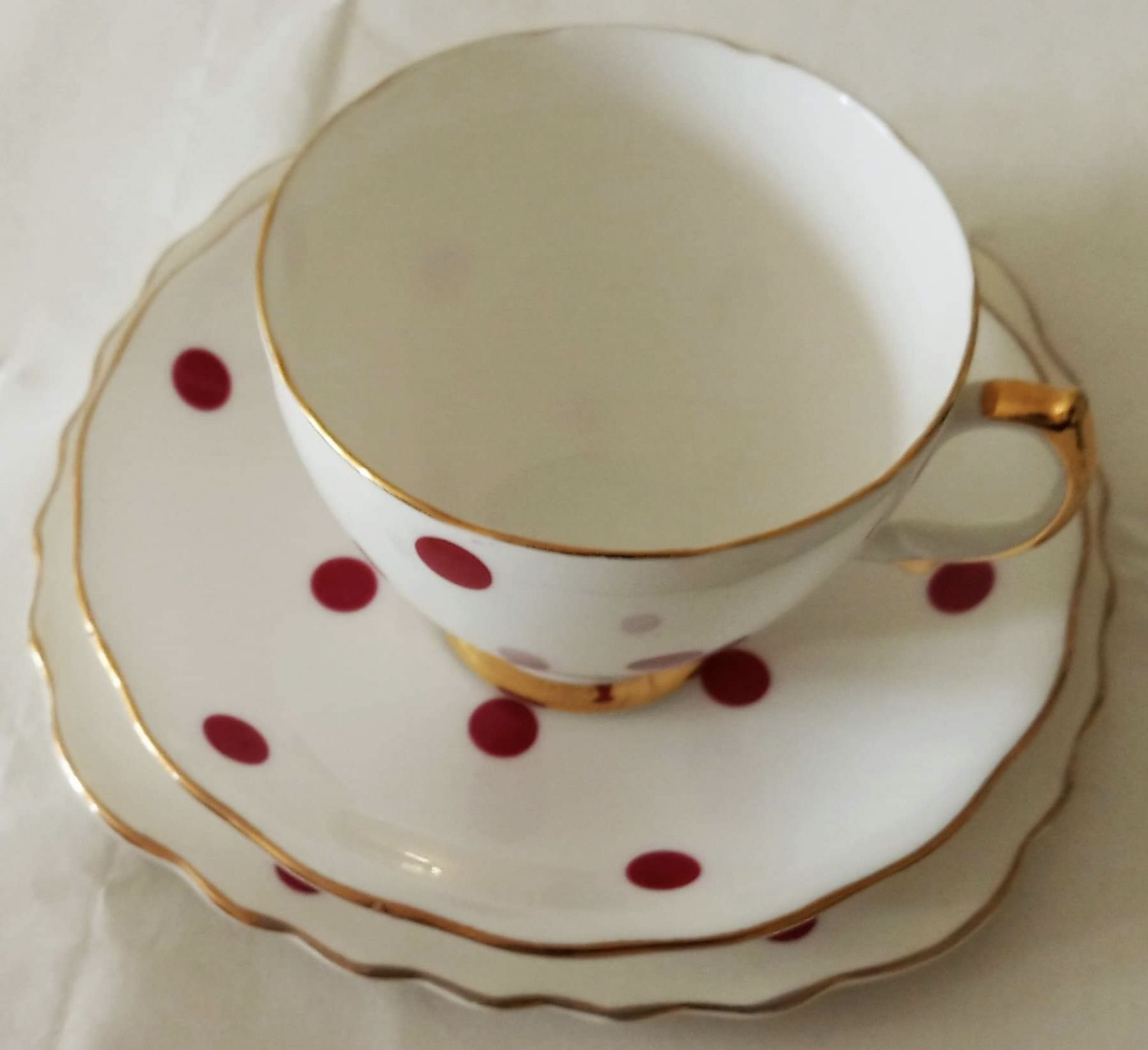 Stara Retro Polka Royal Vale Kropki Trio Filiżanka porcelana angielska