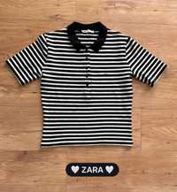 Zara koszulka polo bluzka paski prążkowana XS / S czarny ecru