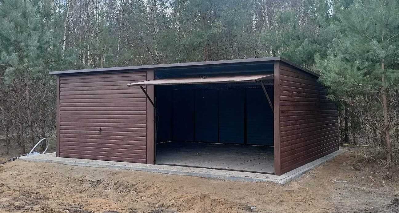 Garaż blaszany Drewnopodobne 6x5 Spad dachu na tył, blaszaki