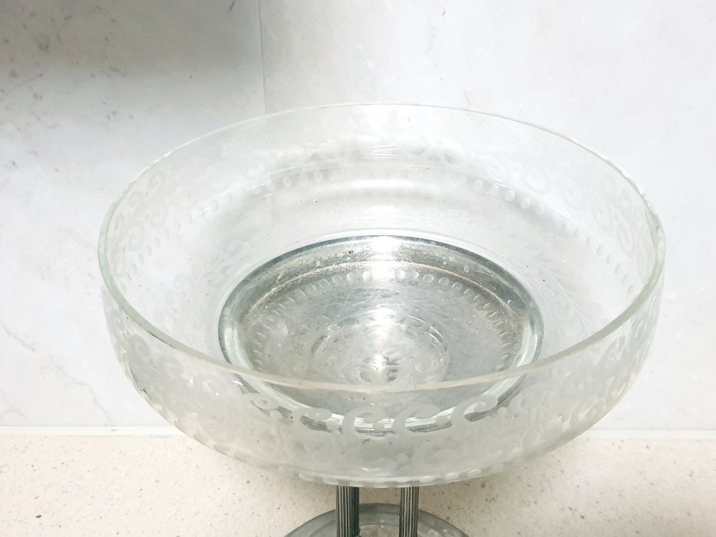 Fantastico antigo Centro de Mesa/fruteira - casquinha e vidro lapidado