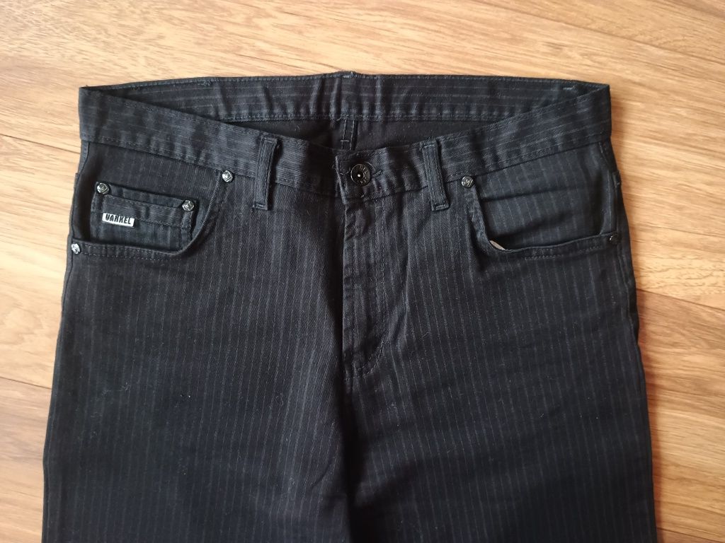 eleganckie spodnie męskie prążki jeans jak nowe