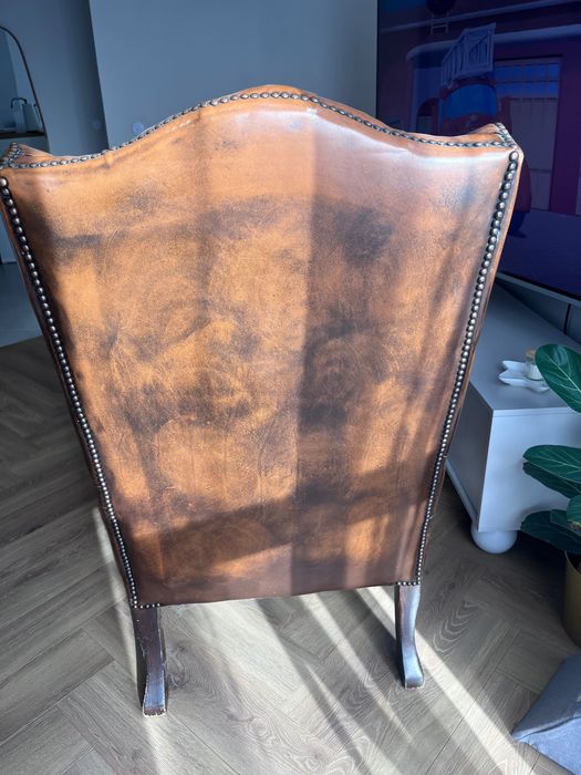 Fotel drzewniano-skórzany