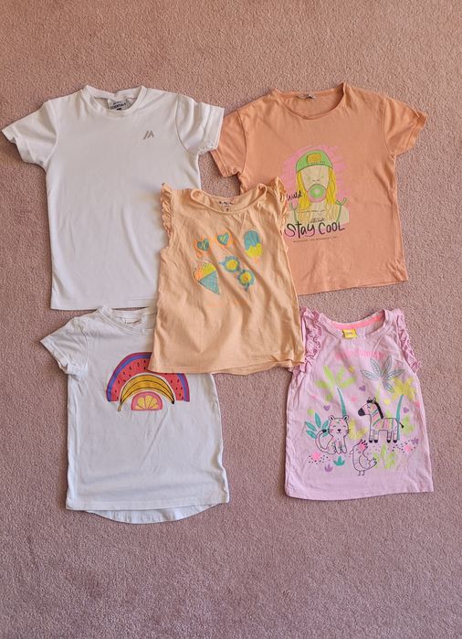 Koszulka 122 (5 sztuk) na krótki rękaw dziewczęca dziewczynki bluzka