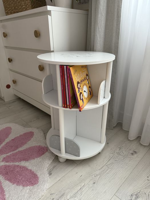 Szafka obrotowa dziecięca na książki regał biały funkcjonalny kółka