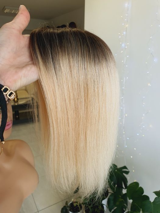 Tupet topper z włosów naturalnych w 100% treska blond odrost Monika