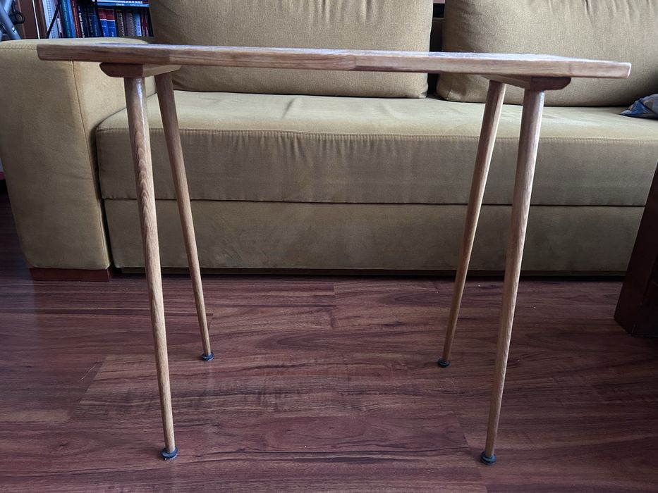 Stolik kawowy z litego drewna loft vintage, ręcznie robiony PRL