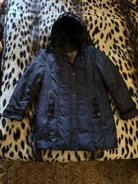 Синее женское зимнее пальто 56-58 размера