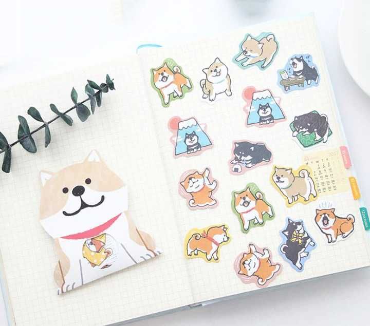 Naklejki Mini Malutkie Shiba Inu Wesoły Piesek Scrapbooking 30 sztuk