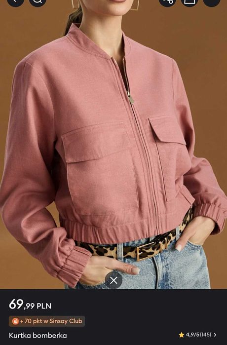 Lekka kurtka bomberka wiskoza len wiosna L 40 dusty pink zgaszony róż