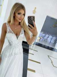 Sukienka biała tiulowa 34/Xs ślubna suknia 38/M koronkowa vanilla