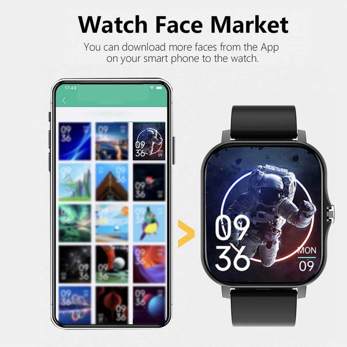 Foxne point SMARTWATCH ekran 1.69'’ tętno SpO2 zegarek budzik czarny