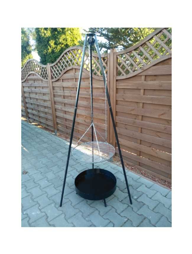 Grill Palenisko Ogrodowe + Trójnóg + Ruszt Na Wysięgniku Cały Zestaw