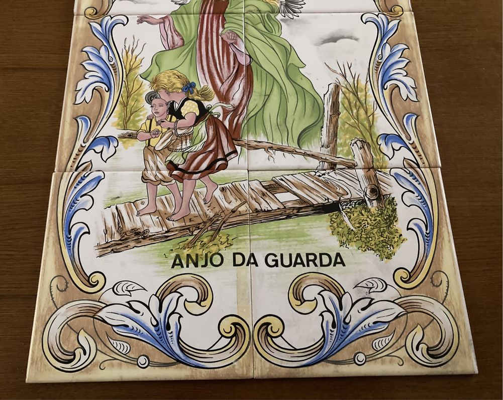 Painel de 6 azulejos pintados á mão com o anjo da guarda