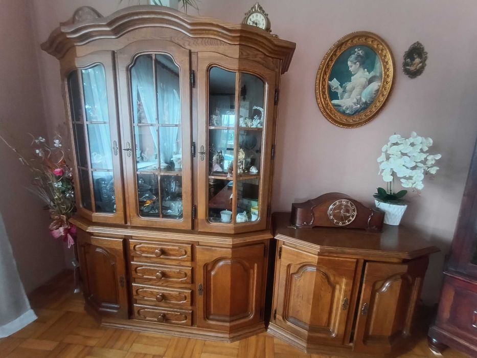 Witryna + komoda dębowa