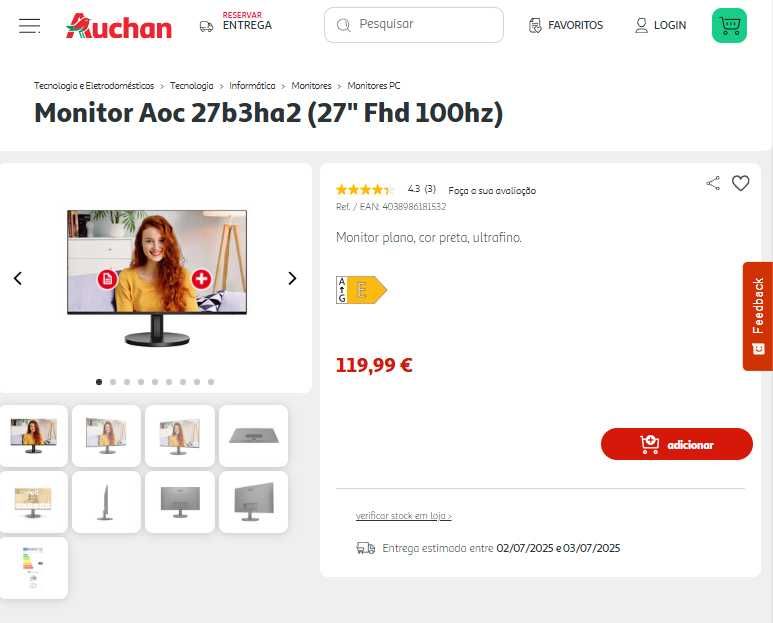 Monitor AOC 27B3HA2 IPS 27" FHD 16:9 100Hz Adaptive-Sync