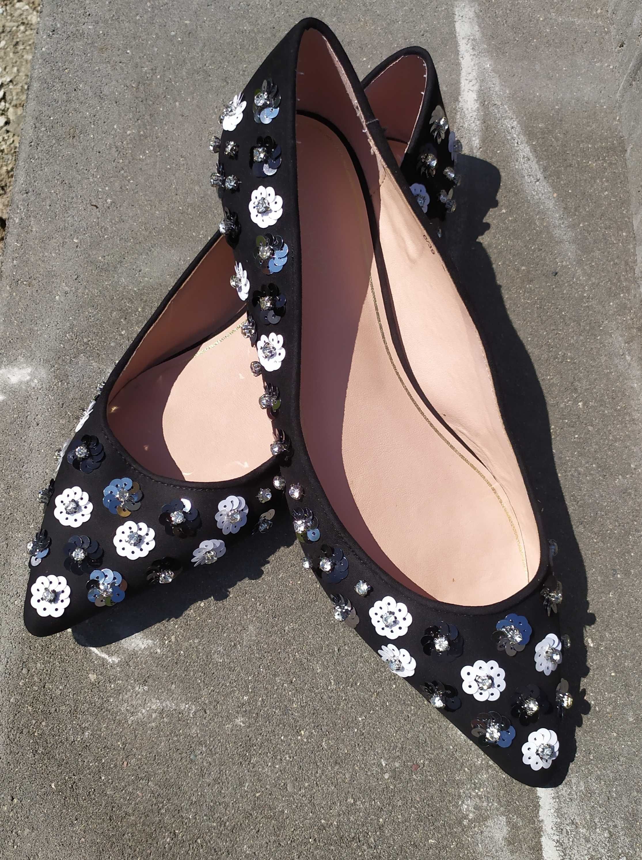Baleriny w szpic, w kwiaty, z cyrkoniami, TOPSHOP r. 39
