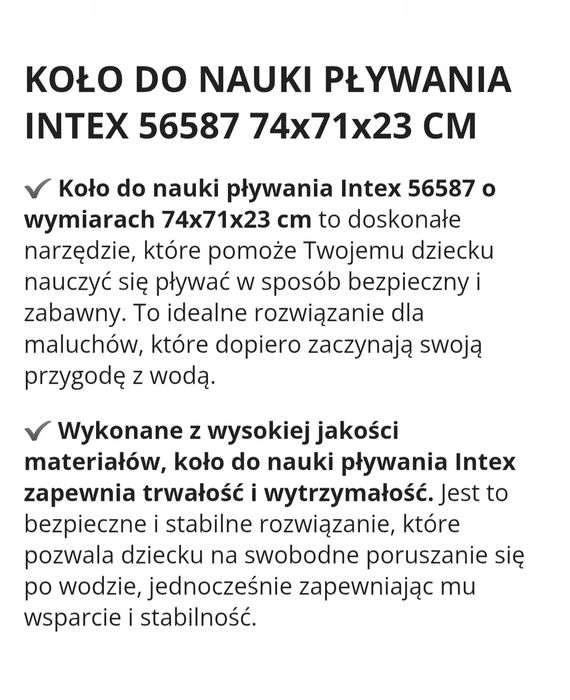Koło do nauki pływania Intex