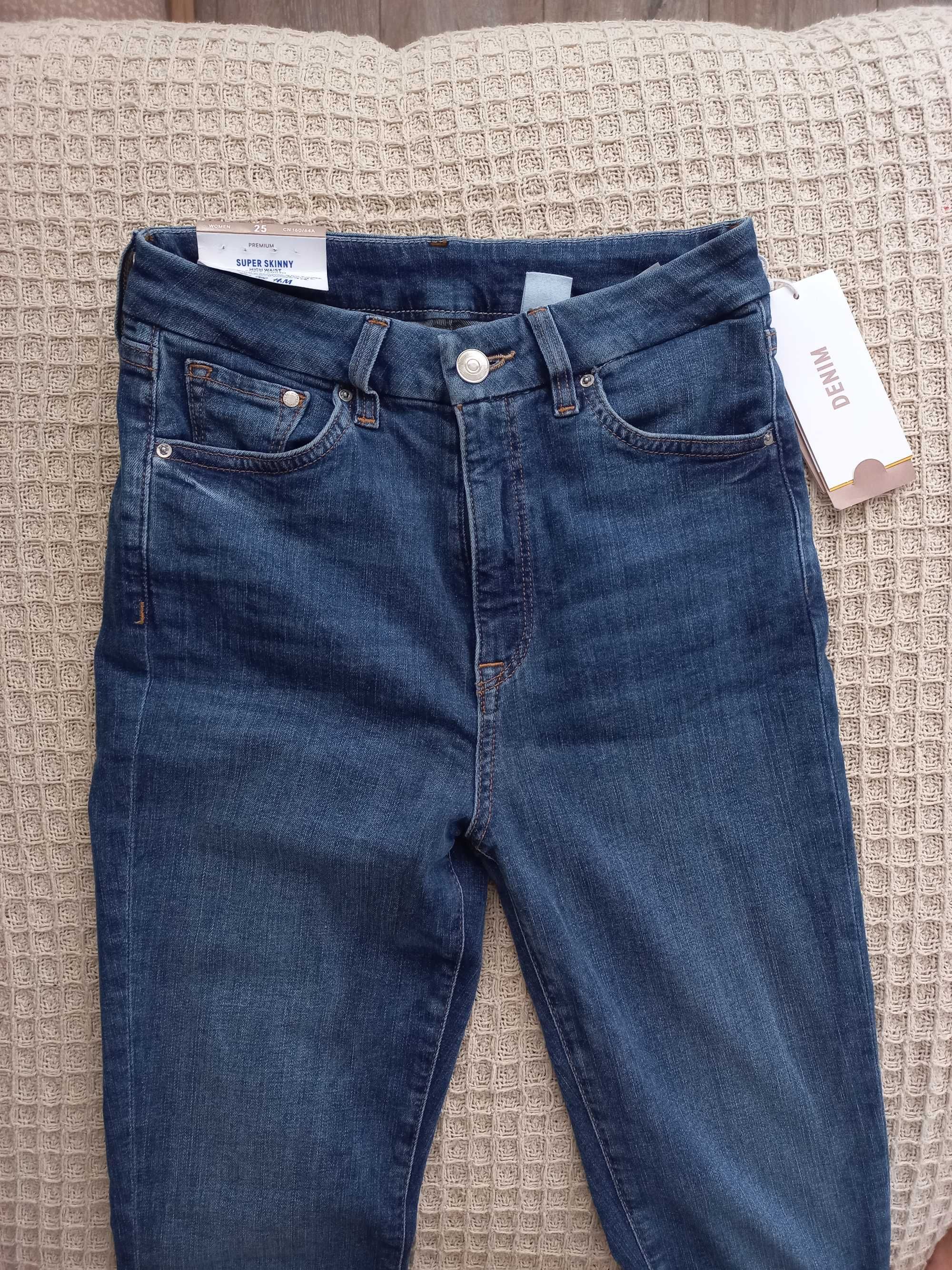 Jeansny skinny H&M, wyższy stan, rozmiar 34, nowe z metką