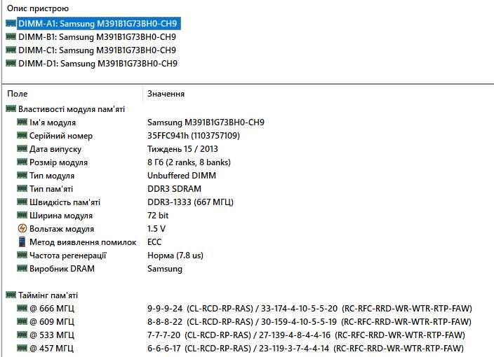 Samsung 8Gb DDR3 1333 PC3-10600E ECC Unbuffered