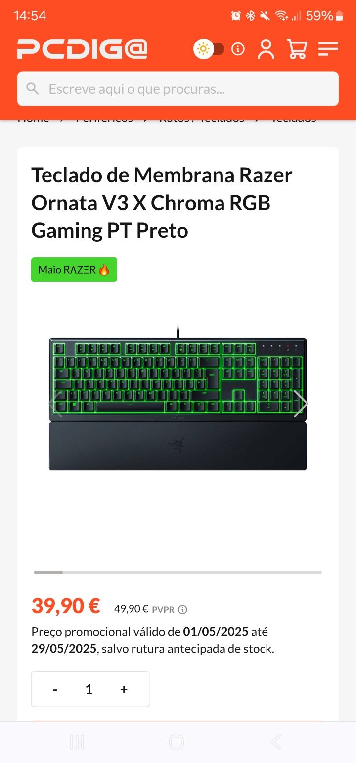 Teclado e rato gaming RAZER (novos c/garantia)