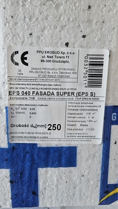 Styropian EPS40 gr 25cm - 109m2