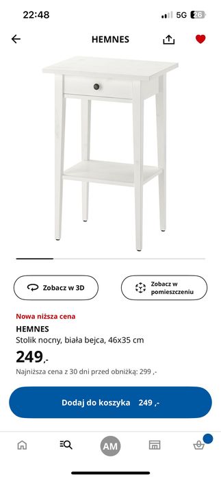 Stolik nocny Hemnes ikea biały 1 szt