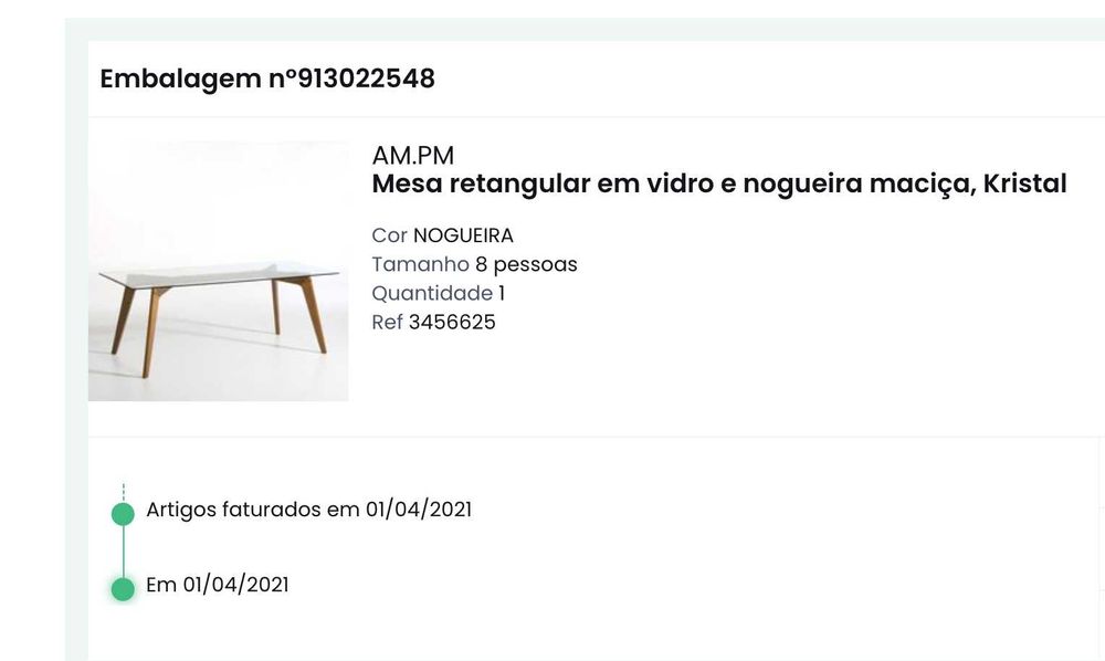 Mesa retangular em vidro e nogueira maciça
