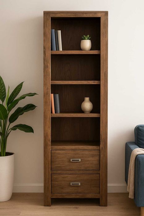 Biblioteczka drewniana, drewno egzotyczne i