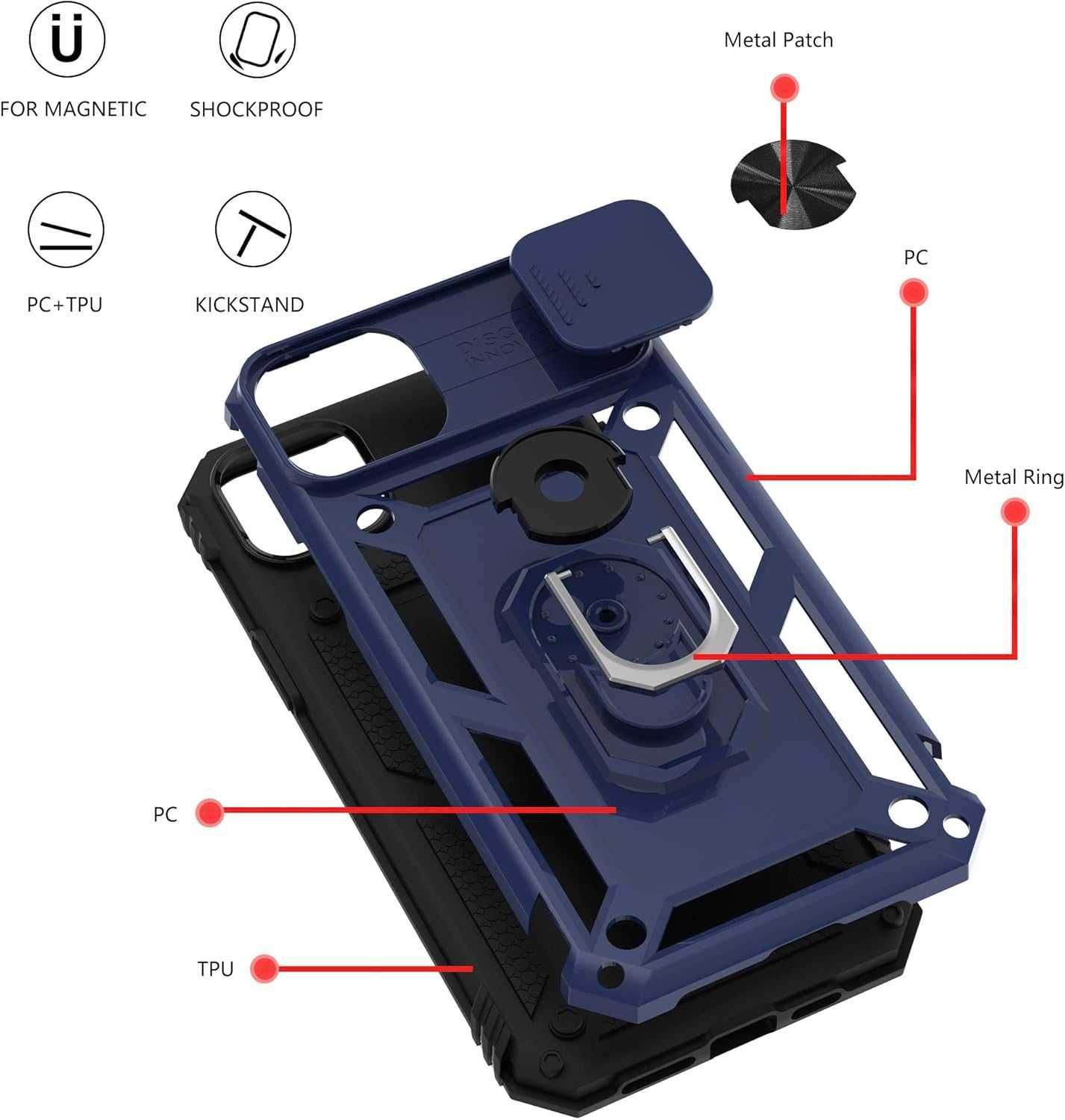 VAKS etui pancerne iPhone 14 Plus stojak 2x szkło LCD osłona aparatu