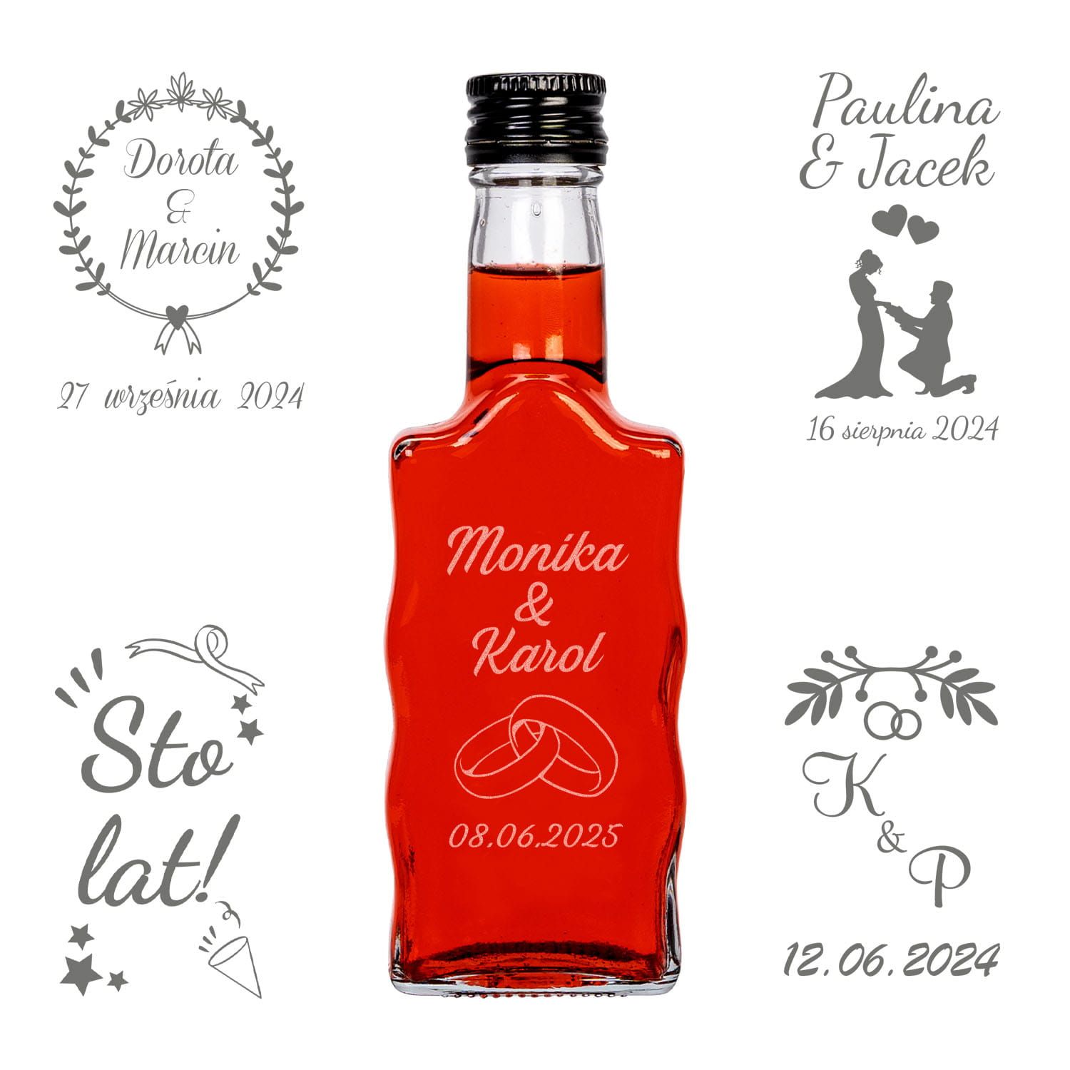10x butelka FALA 200 ml z zakrętką na wesele ślub nalewki + grawer