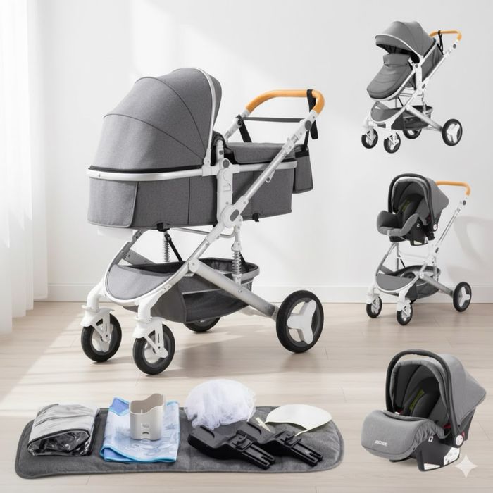 Carrinho de bebé 3 em 1 Cinza - Novo