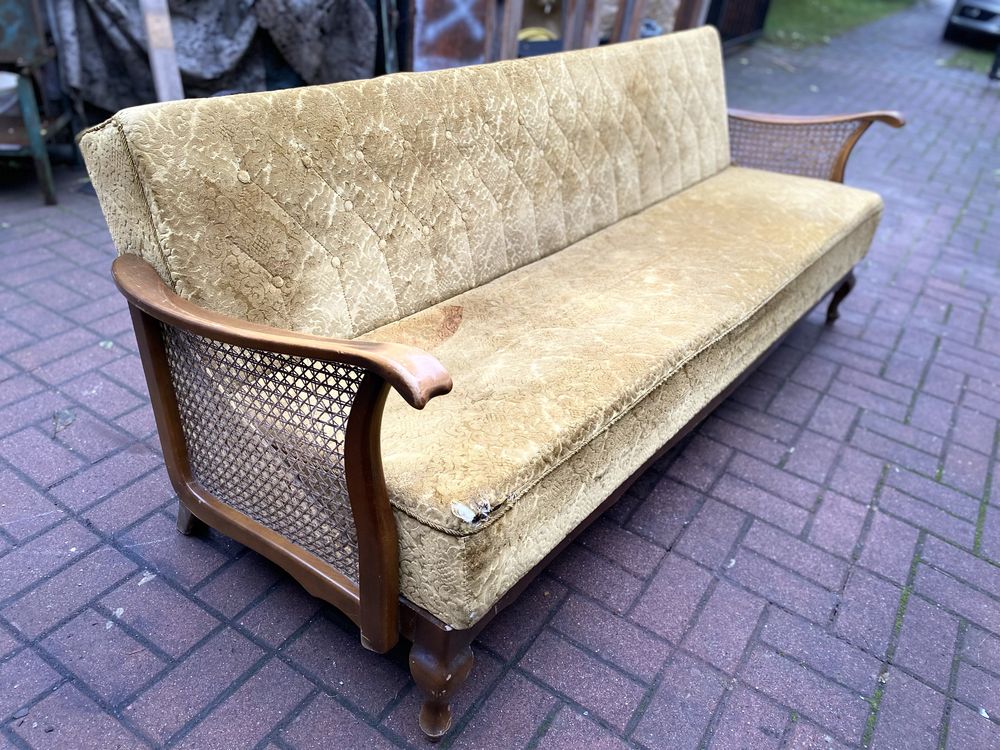 Stylowa Sofa, kanapa 3 os Vintage do renowacji | drewno | Art Deco