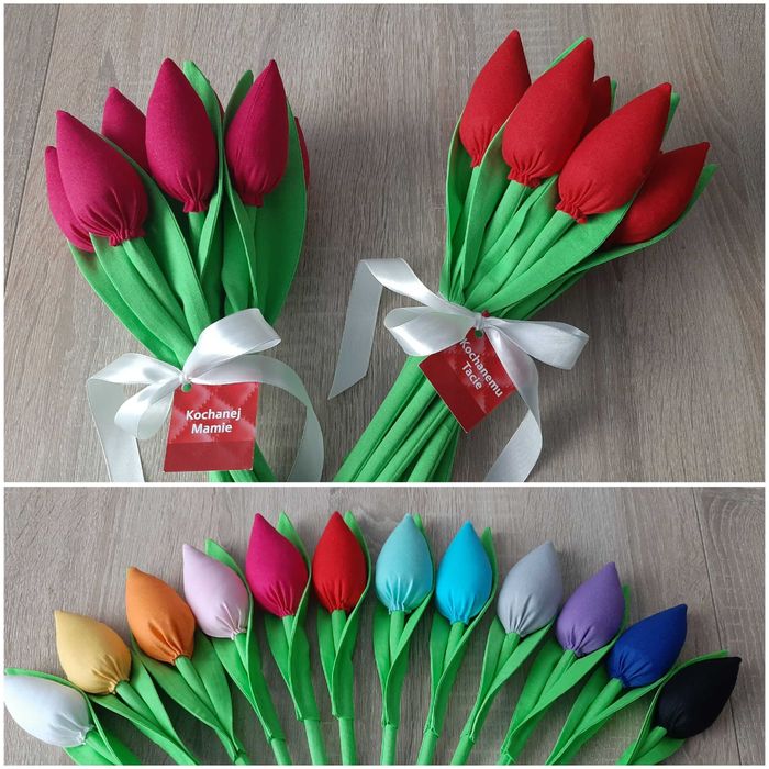 Dzień Nauczyciela tulipany ręcznie szyte bilecik folia 40 sztuk