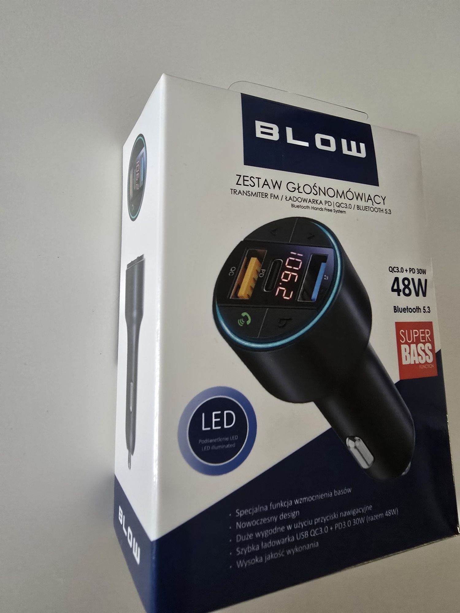 Nowy Zestaw Głośnomówiący Bluetooth Transmiter FM USB SzybkieŁadowanie