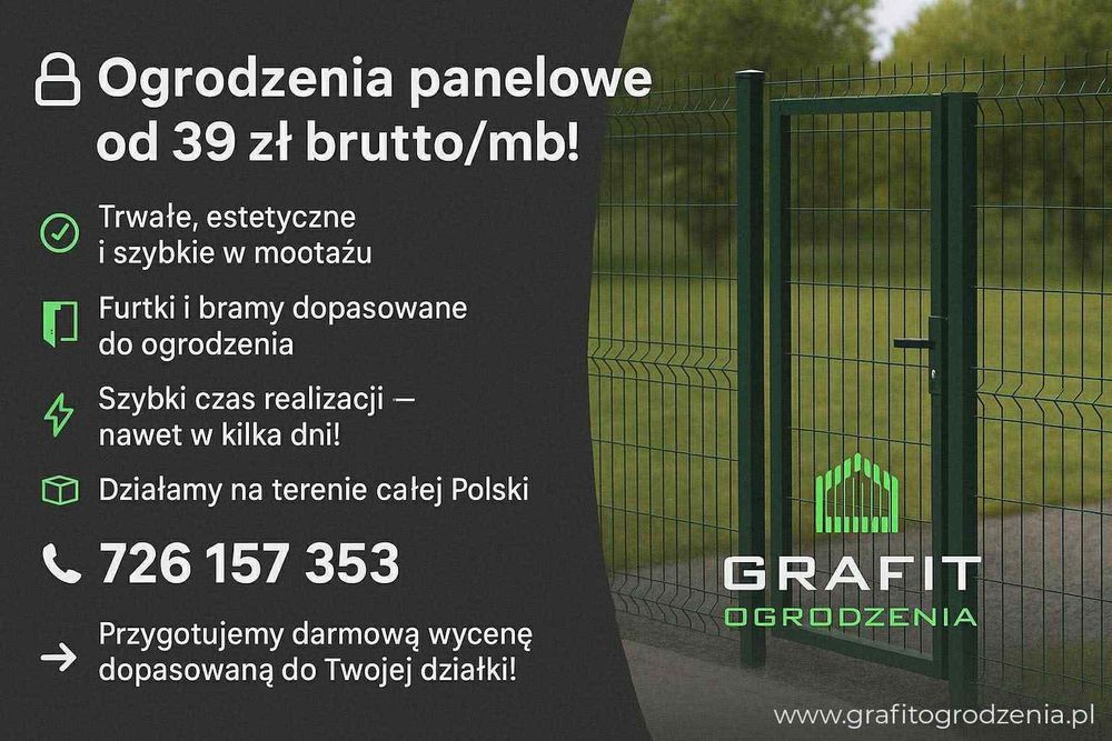 Ogrodzenie panelowe 1.23m x 2.50m drut 4mm plus podmurówka betonowa