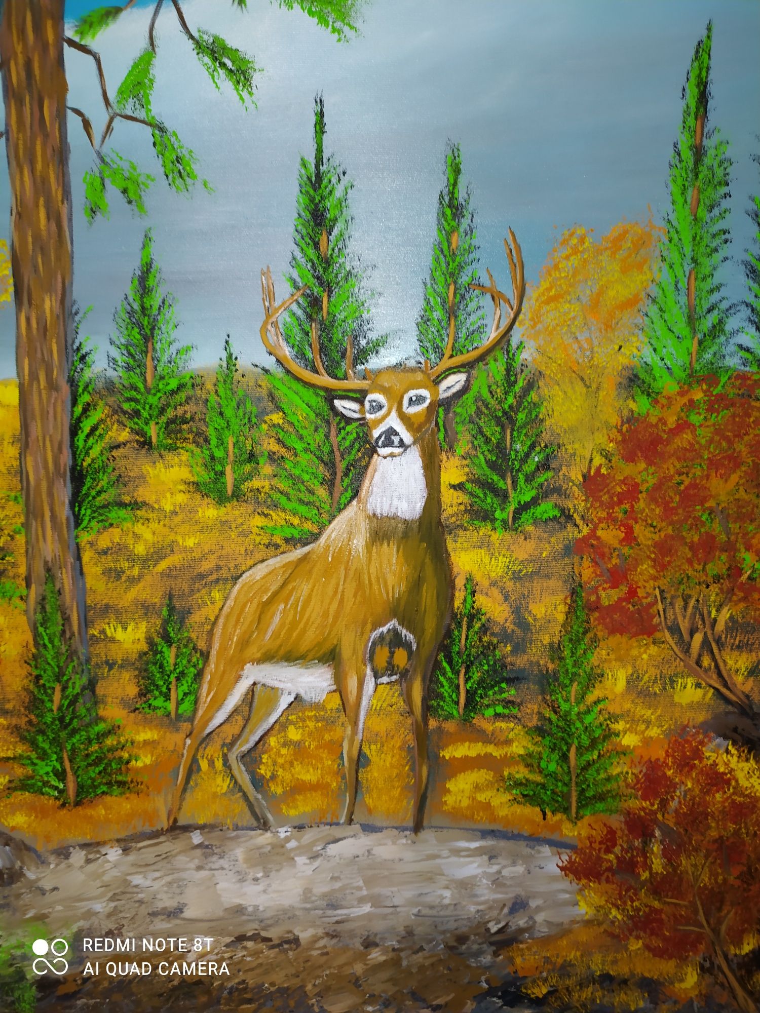 Картина маслом "Пейзаж с оленем"