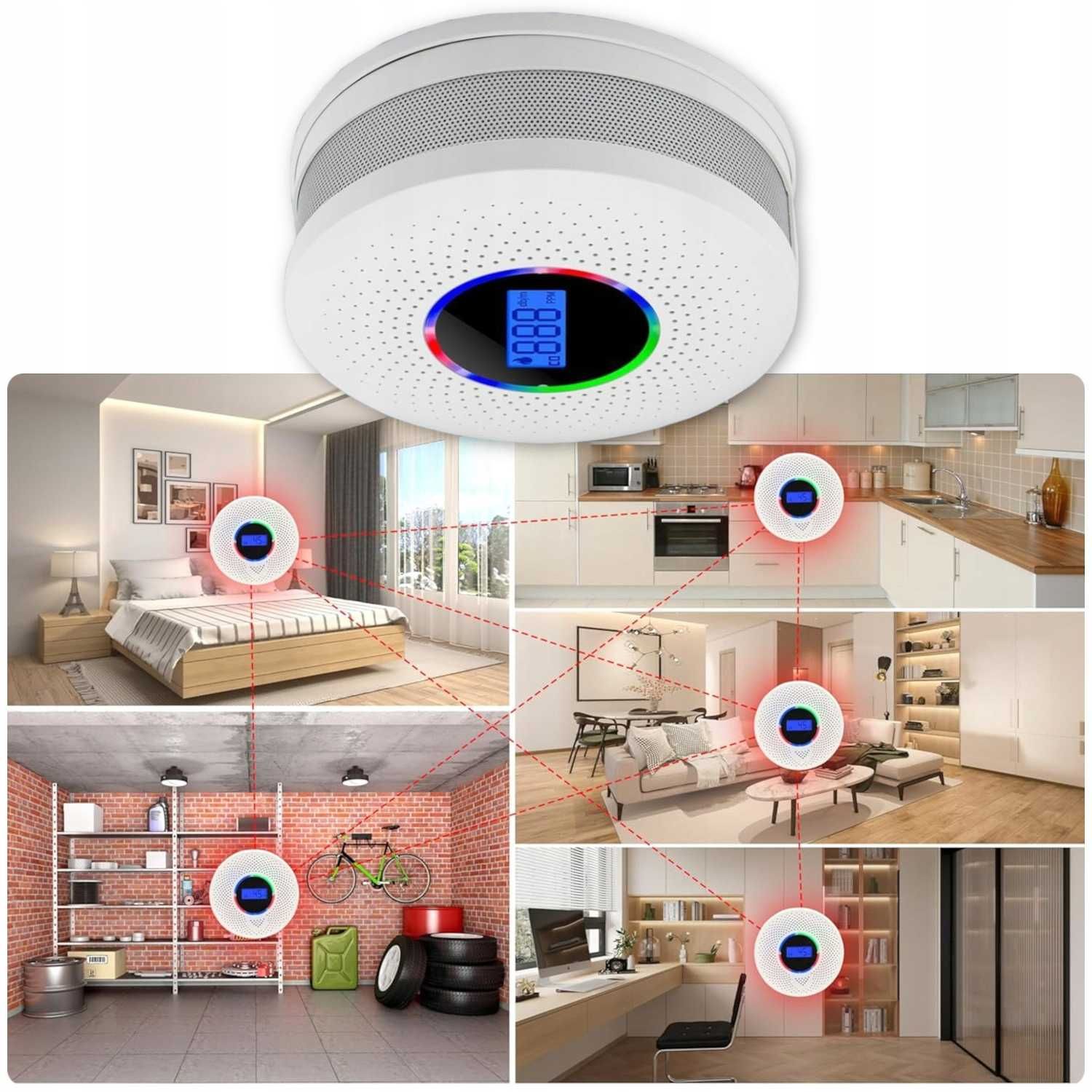 CZUJNIK DYMU 2w1 detektor tlenku węgla LCD certyfikowany ALARM X 2