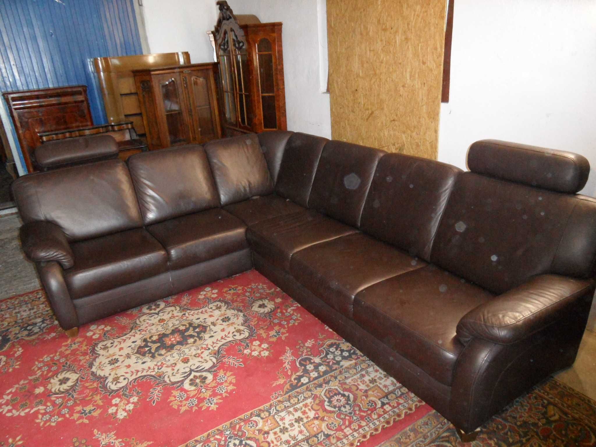 Sofa Narożna z Brązowej  Skóry 230-240cm z Niemiec